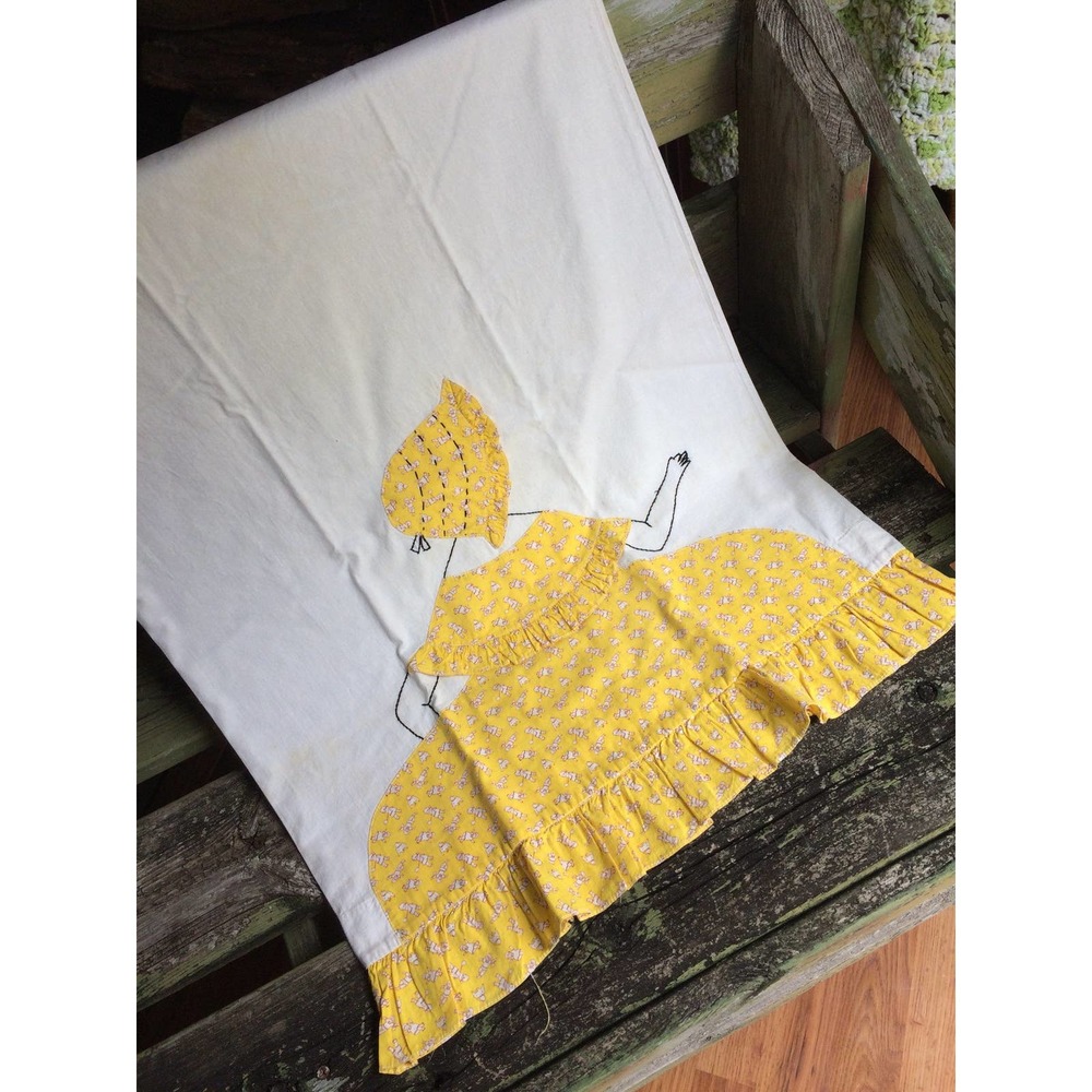 2 vintage pillowcases sunbonnet southern belle